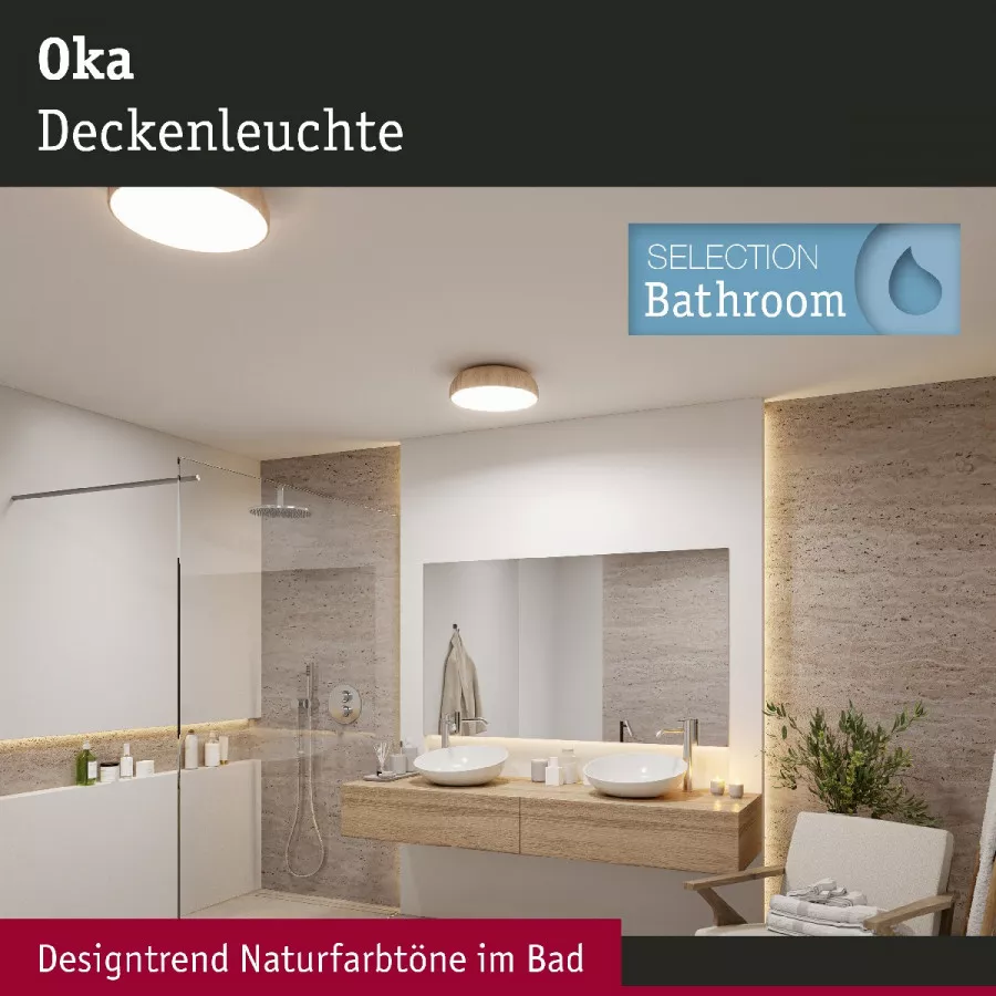 Paulmann 71083 Selection Bathroom LED Deckenleuchte Oka IP44 White Switch 950lm 230V 24W Holzoptik