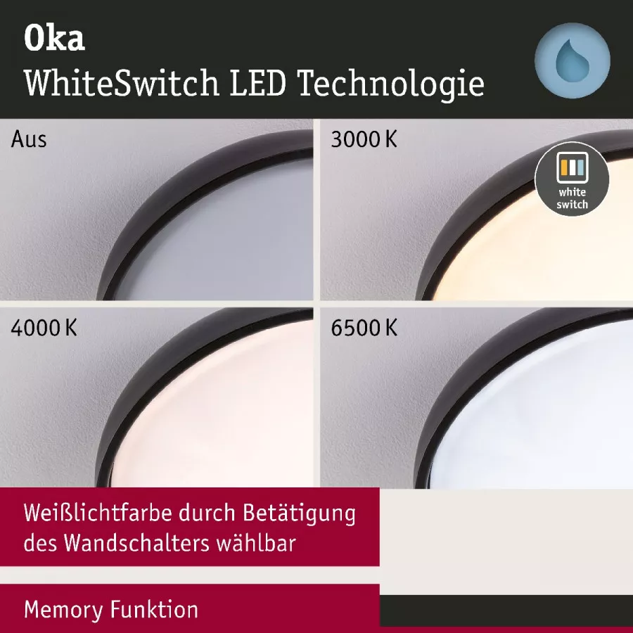 Paulmann 71084 Selection Bathroom LED Deckenleuchte Oka IP44 White Switch 950lm 230V 24W Schwarz matt