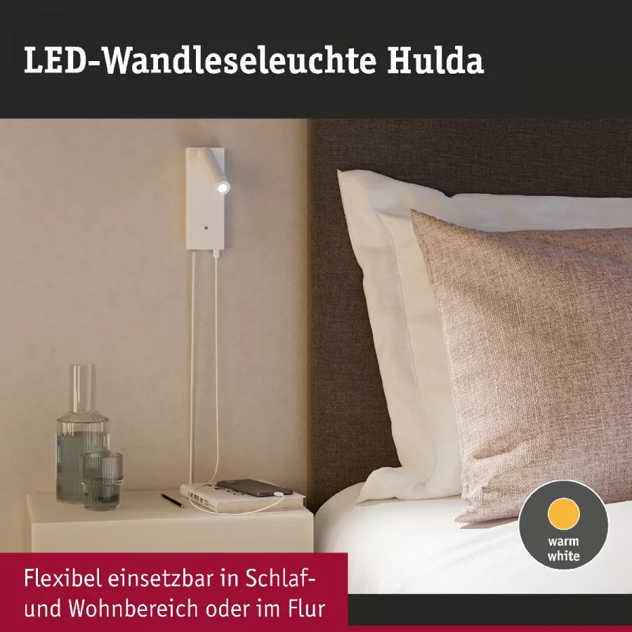 Paulmann 71108 LED Wandleuchte Hulda USB C 3000K 130lm 230V 2,5W dimmbar Weiß matt