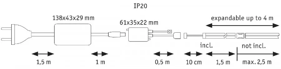 Paulmann 71114 MaxLED 1000 LED Strip Full-Line COB Basisset 1,5m 15,5W 1200lm/m 672LEDs/m Tunable White 40VA