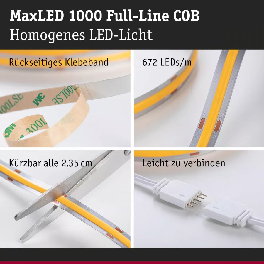 Paulmann 71115 MaxLED 1000 LED Strip Full-Line COB Basisset 3m 25,5W 1200lm/m 673LEDs/m Tunable White 50VA