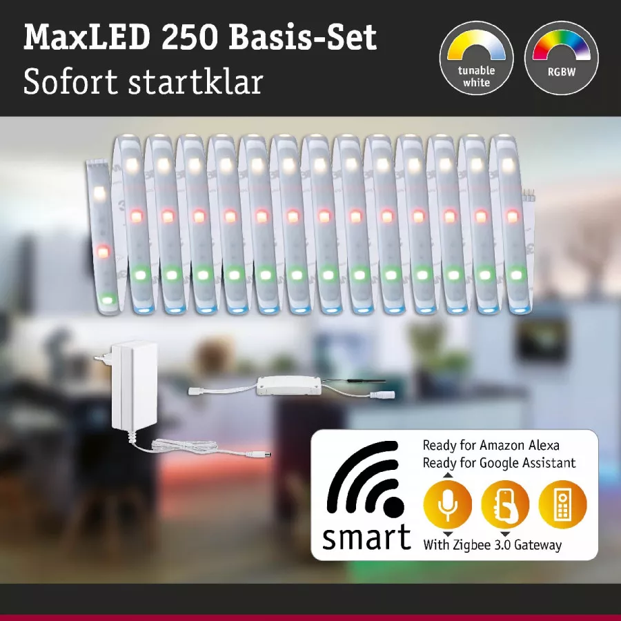 Paulmann 78867 MaxLED 250 LED Strip Smart Home Zigbee RGBW beschichtet Basisset 5m IP44 22W 1000lm 30LEDs/m RGBW+ 36VA