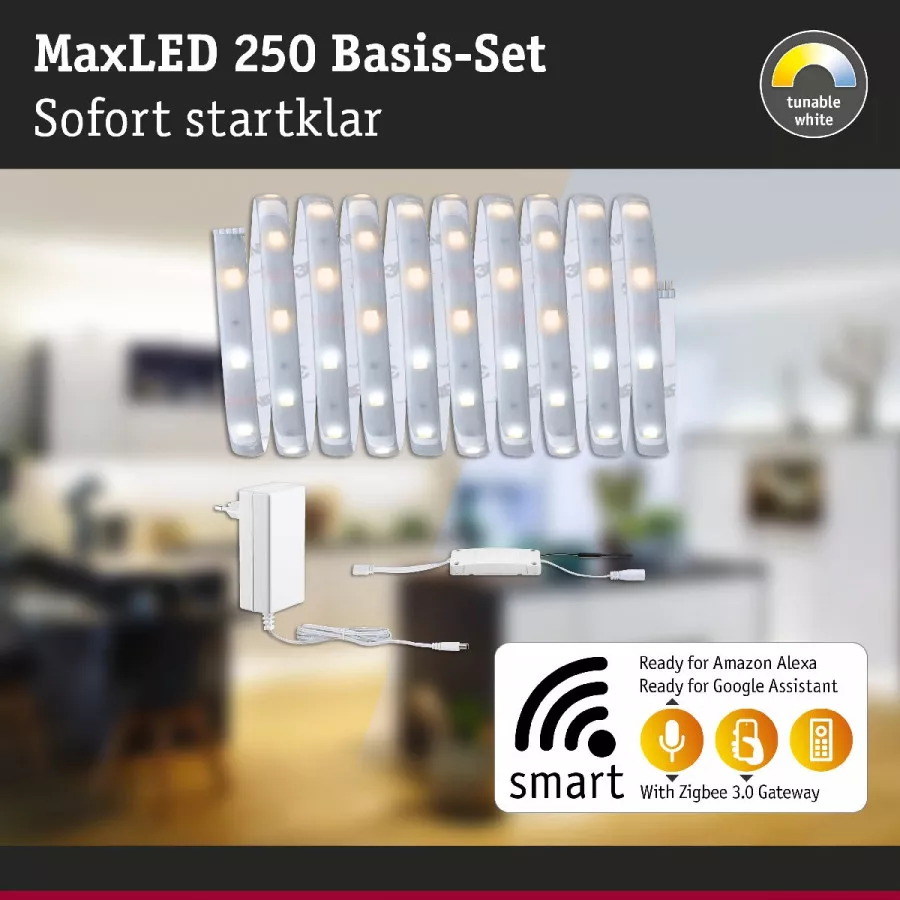 Paulmann 78869 MaxLED 250 LED Strip Smart Home Zigbee Tunable White beschichtet Basisset 3m IP44 12W 810lm 30LEDs/m 36VA