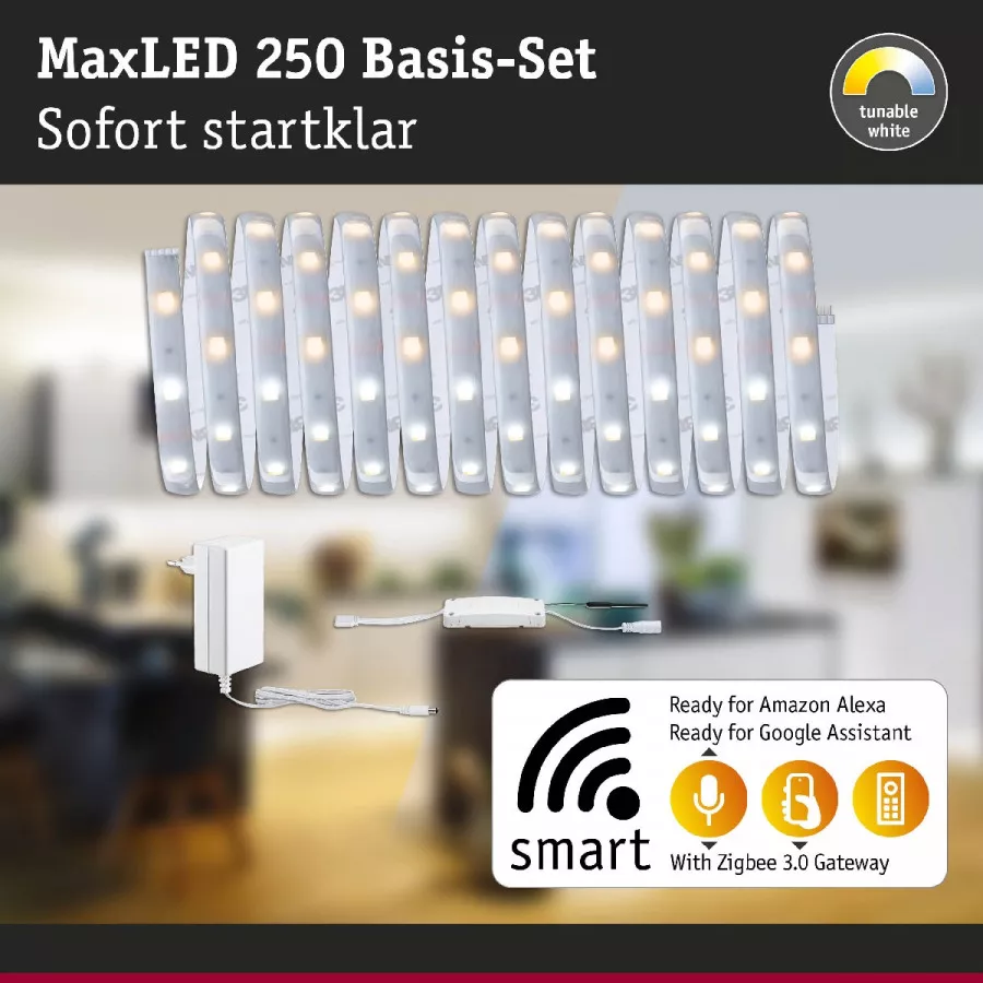 Paulmann 78870 MaxLED 250 LED Strip Smart Home Zigbee Tunable White beschichtet Basisset 5m IP44 18W 1350lm 30LEDs/m 36VA