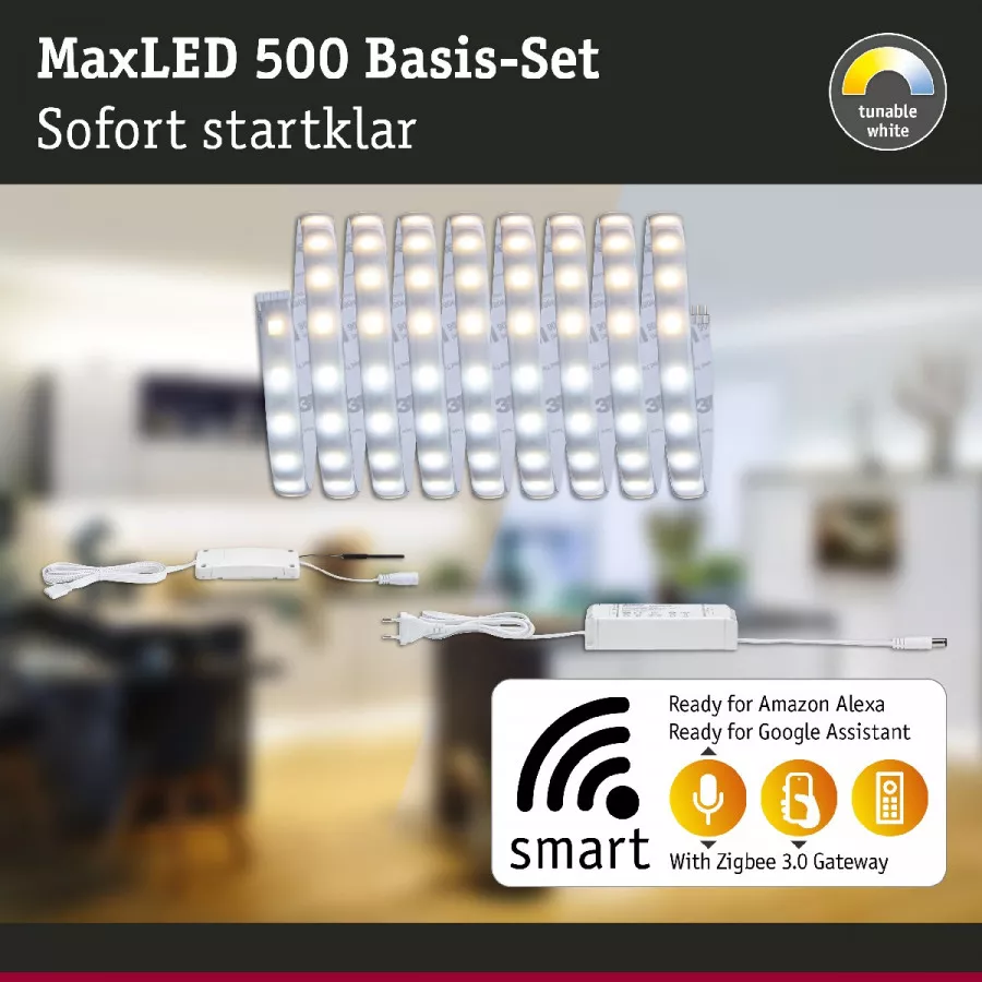 Paulmann 78872 MaxLED 500 LED Strip Smart Home Zigbee Tunable White beschichtet Basisset 3m IP44 17W 1530lm 60LEDs/m 36VA