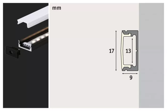 Paulmann 78902 LED Strip Profil Base Weißer Diffusor 1m Schwarz
