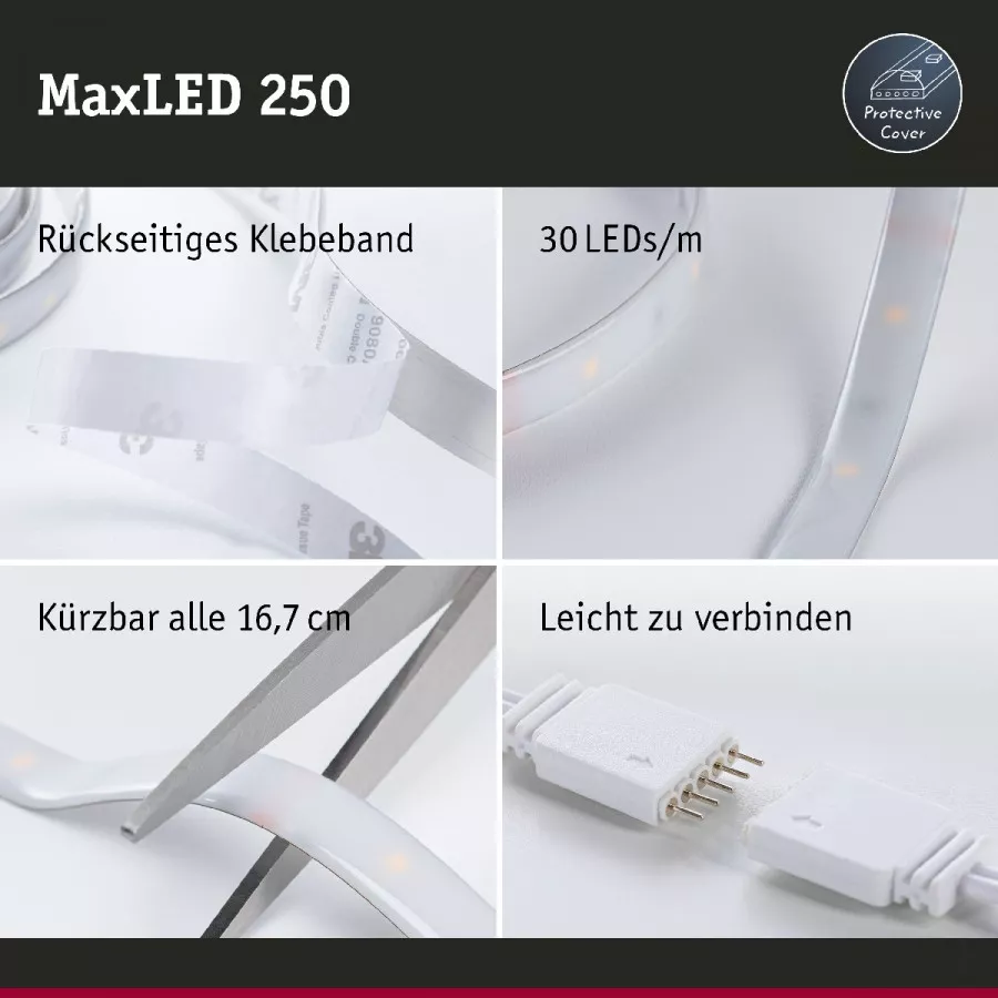 Paulmann 79870 MaxLED 250 LED Strip Warmweiß Einzelstripe 1m beschichtet IP44 4W 240lm/m 2700K