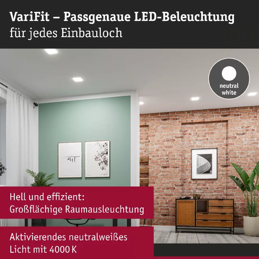 Paulmann 79937 VariFit LED Einbaupanel Veluna Edge IP44 eckig 160x160mm 1100lm 4000K Weiß