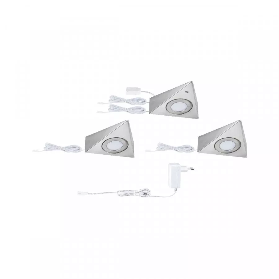 Paulmann 92126 LED Unterschrankleuchte Trias Näherungsensor 3er-Set 3x2,7W 135x132mm 3x185lm 4000K 230/12V Eisen gebürstet