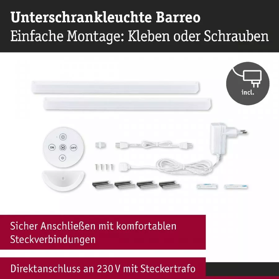 Paulmann 92128 LED Unterschrankleuchte Barreo 2x3,3W 300x22mm 2x300lm 230/24V Weiß