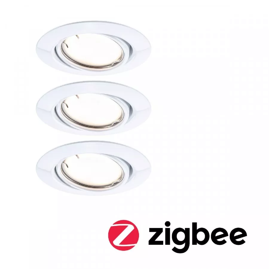 Paulmann 92463 LED Einbauleuchte Smart Home Zigbee Base Coin Basisset schwenkbar rund 90mm 20° 3x4,9W 3x430lm 230V dimmbar 3000K Weiß