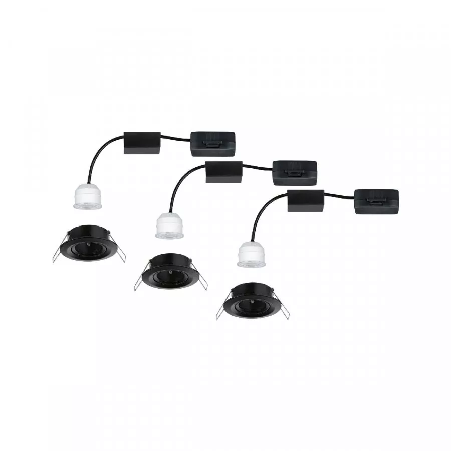 Paulmann 93085 LED Einbauleuchte Easy Dim Nova Mini Plus Coin Basisset schwenkbar 66mm 15° Coin 3x4W 3x310lm 230V 2700K Schwarz matt