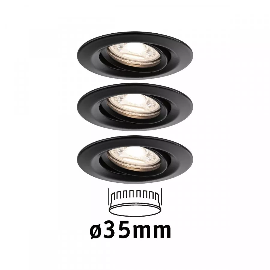 Paulmann 93085 LED Einbauleuchte Easy Dim Nova Mini Plus Coin Basisset schwenkbar 66mm 15° Coin 3x4W 3x310lm 230V 2700K Schwarz matt