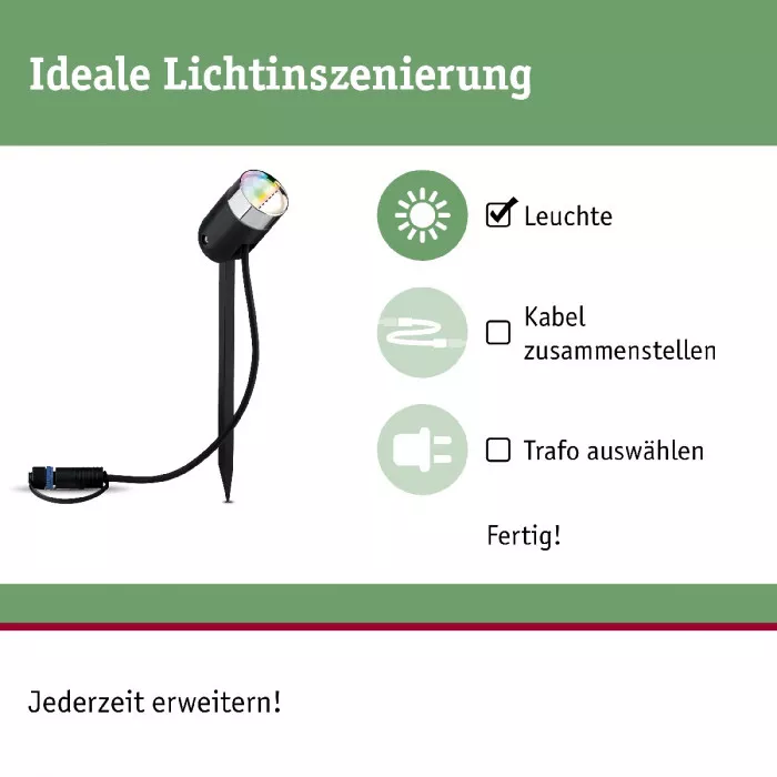 Paulmann 94283 Plug & Shine LED Gartenstrahler Smart Home Zigbee 3.0 Pike Einzelspot IP65 RGBW+ 4,5W Anthrazit