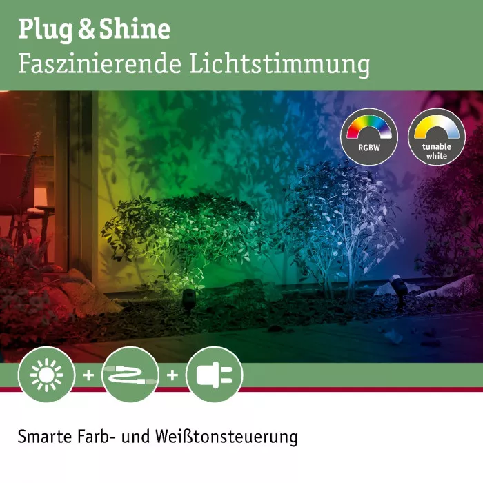 Paulmann 94283 Plug & Shine LED Gartenstrahler Smart Home Zigbee 3.0 Pike Einzelspot IP65 RGBW+ 4,5W Anthrazit