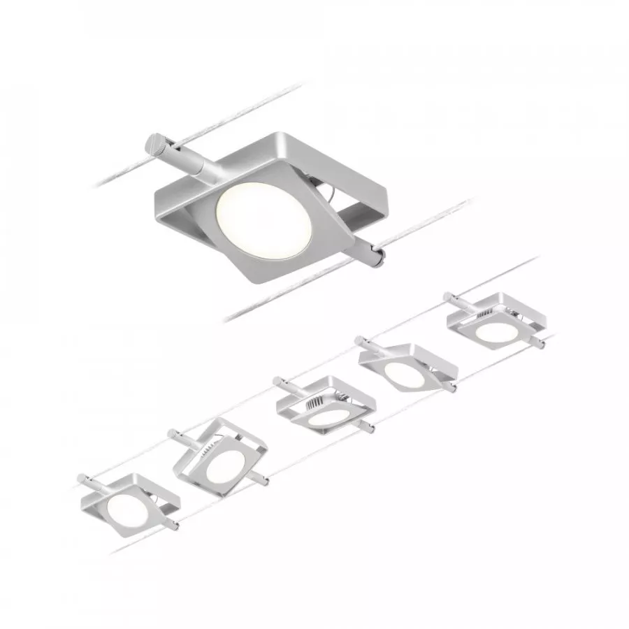 Paulmann 94420 CorDuo LED Seilsystem MacLED Basisset 5x250lm 5x4,5W 3000K 230/12V Chrom matt/Chrom