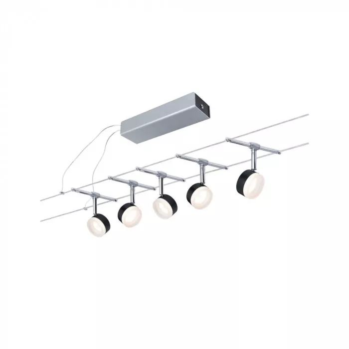 Paulmann 94457 CorDuo LED Seilsystem ClearLED Basisset 5x150lm 5x4W 2700K 230/12V Schwarz/Chrom