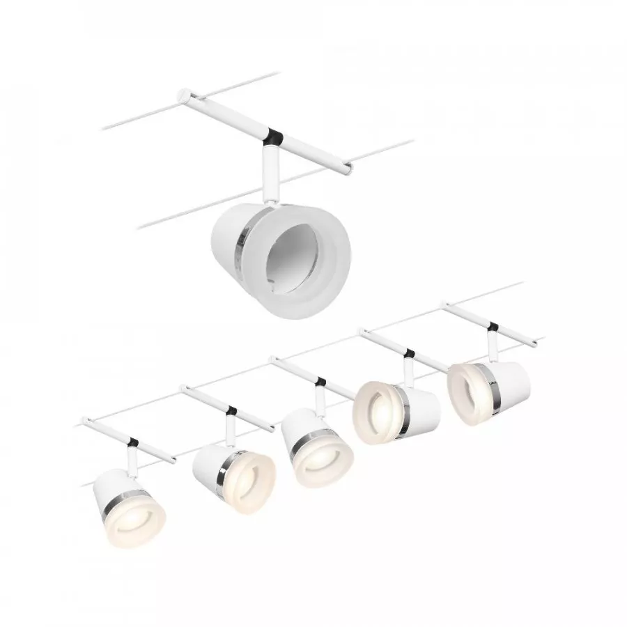 Paulmann 94461 CorDuo Seilsystem Cone Basisset GU5,3 max. 5x10W 230/12V Weiß matt/Chrom