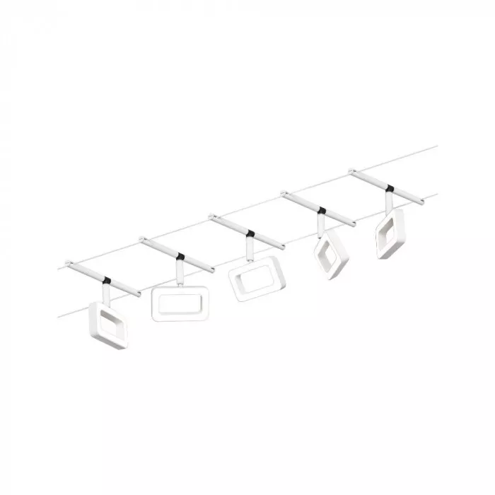 Paulmann 94483 CorDuo LED Seilsystem Frame Basisset 5x280lm 5x4,8W 3000K 230/12V Weiß matt/Chrom