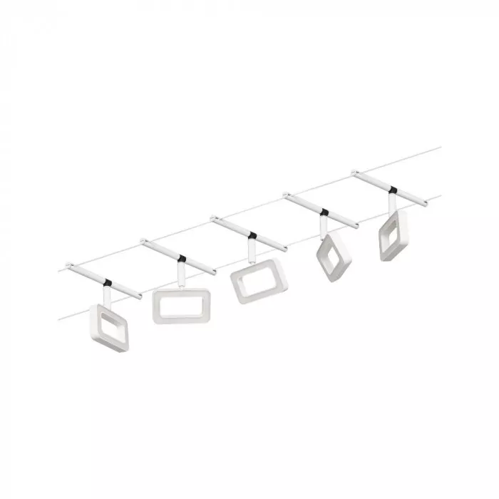 Paulmann 94483 CorDuo LED Seilsystem Frame Basisset 5x280lm 5x4,8W 3000K 230/12V Weiß matt/Chrom