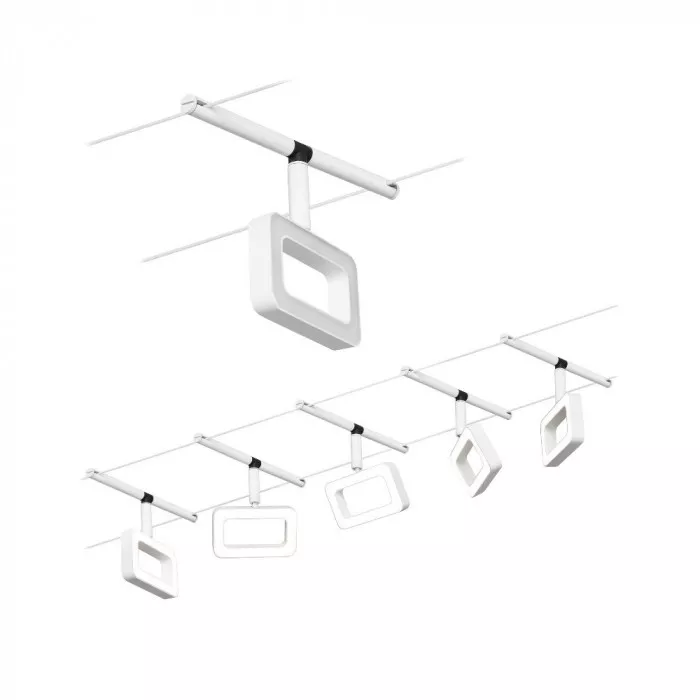 Paulmann 94483 CorDuo LED Seilsystem Frame Basisset 5x280lm 5x4,8W 3000K 230/12V Weiß matt/Chrom