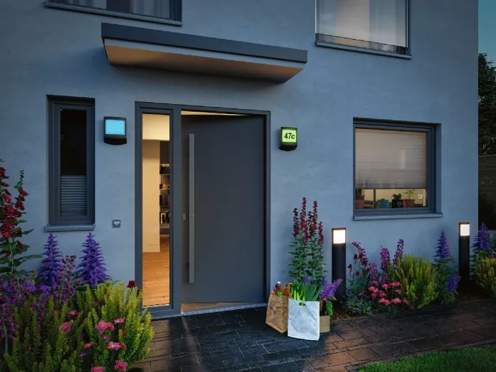 Paulmann 94513 LED Außenwandleuchte Smart Home Zigbee Padea Dämmerungssensor insektenfreundlich IP44 198x71mm RGBW+ 8,2W 550lm Anthrazit