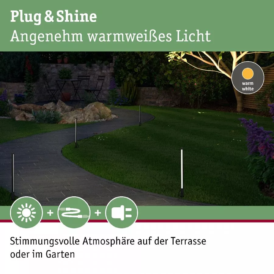 Paulmann 94530 Plug & Shine Pollerleuchte Lichtstab 360mm IP44 5,5W 3.000K Anthrazit