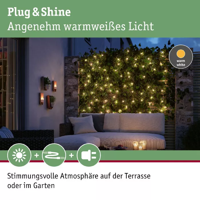Paulmann 94557 Plug & Shine LED Lichterkette Warmweiß IP44 3000K Schwarz