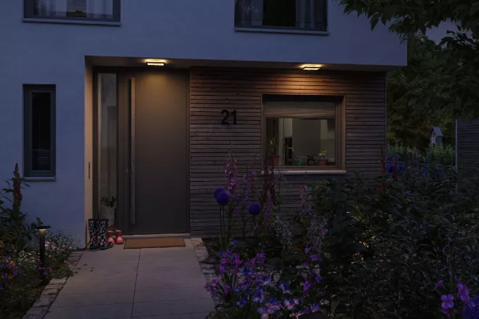 Paulmann 94709 House LED Außenpanel 3-Step-Dim Lamina Backlight Bewegungsmelder insektenfreundlich IP44 eckig 250x47mm 2200 - 3000K 14W 920lm Schwarz