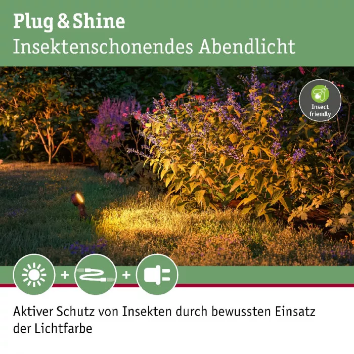 Paulmann 94729 Plug & Shine LED Gartenstrahler Sting Basisset Insektenfreundlich IP67 2200K 3x6,3W 75VA Anthrazit