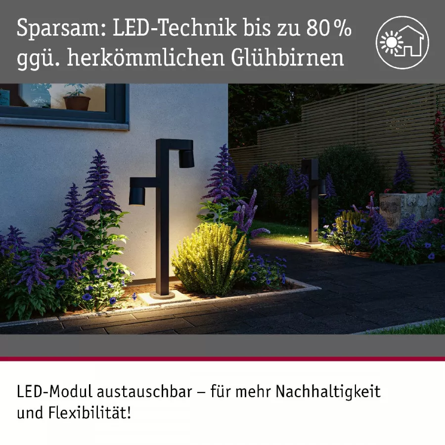 Paulmann 94825 LED Pollerleuchte Kimu insektenfreundlich IP44 822mm 2200K 2x7,8W 720lm / 720lm 230V 70° Anthrazit Aluminium
