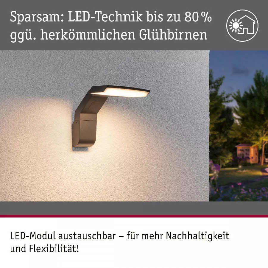 Paulmann 94827 LED Außenwandleuchte Zenera insektenfreundlich und seewasserresistent IP44 150x194mm 2200 - 3000K 10W 700lm 230V Anthrazit Metall
