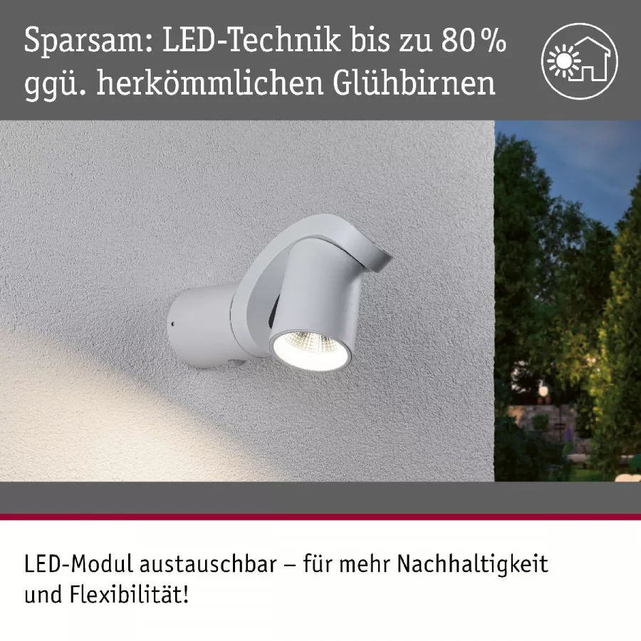 Paulmann 94832 LED Außenwandleuchte Cuff Bewegungsmelder IP44 76x217mm 3000K 10W 700lm 230V 70° Weiß Aluminium