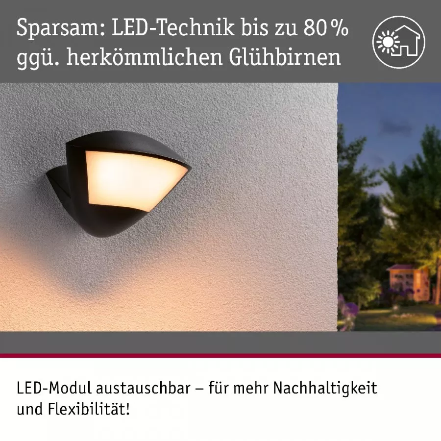 Paulmann 94864 LED Außenwandleuchte Smart Home Zigbee 3.0 Skyla Bewegungsmelder insektenfreundlich IP44 226x164mm Tunable Warm 10W 840lm 230V Anthrazit Aluminium