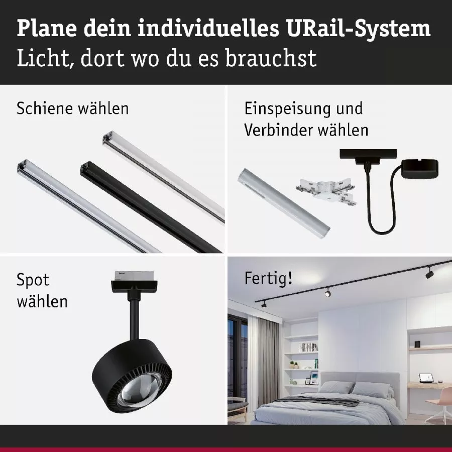 Paulmann 96771 URail LED Schienenspot Aldan Einzelspot 500lm 8W White Switch 230V Schwarz matt