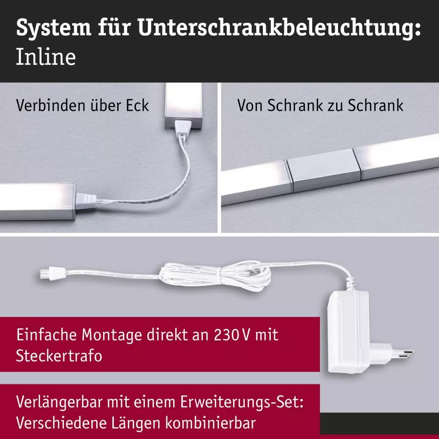 Paulmann 98611 LED Unterschrankleuchte Inline 2er-Set 2x4W 350x26mm 2x350lm Tunable White 24V Weiß matt