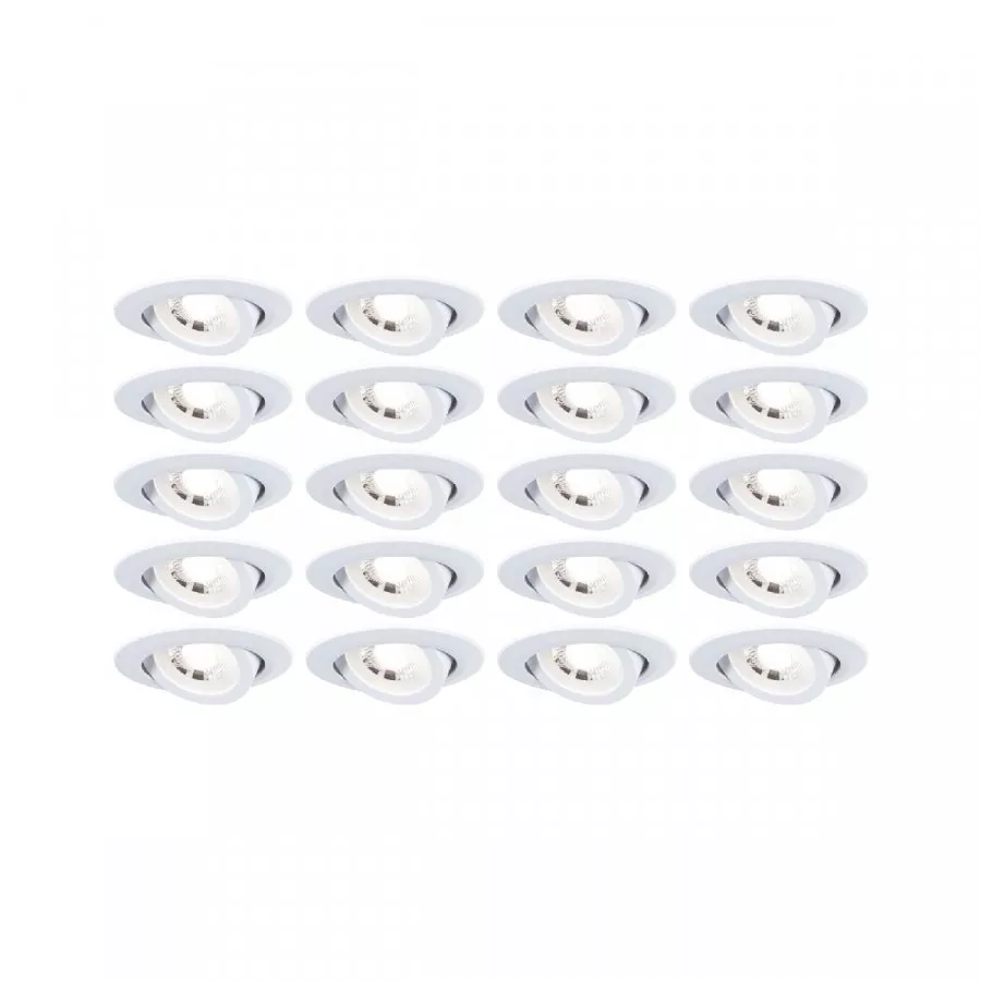 Paulmann 99997 LED Einbauleuchte 20er-Pack schwenkbar rund 82mm 70° 20x4,8W 20x450lm 230V 3000K Weiß matt