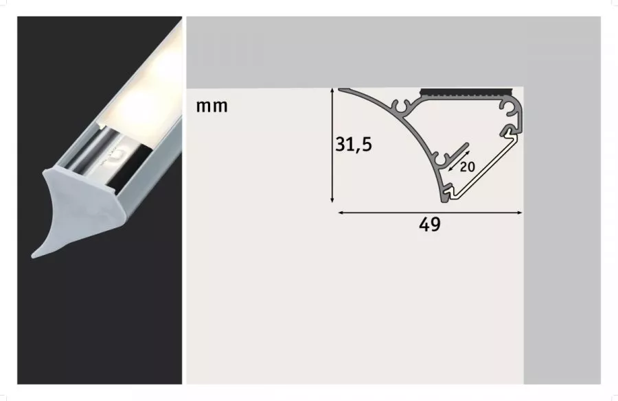 Paulmann 70439 Corner Profil 200 cm Grau, Kunststoff