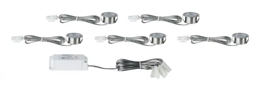 Paulmann 93586 Möbeleinbauleuchten-Set Micro Line Mini LED rund, Eisen gebürstet, 5er Set