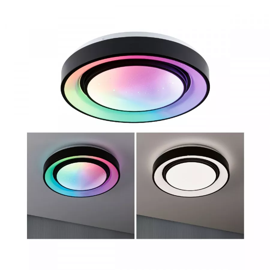Paulmann 70544 LED Deckenleuchte Rainbow mit Regenbogeneffekt RGBW 2650lm 230V 22W Schwarz/Weiß