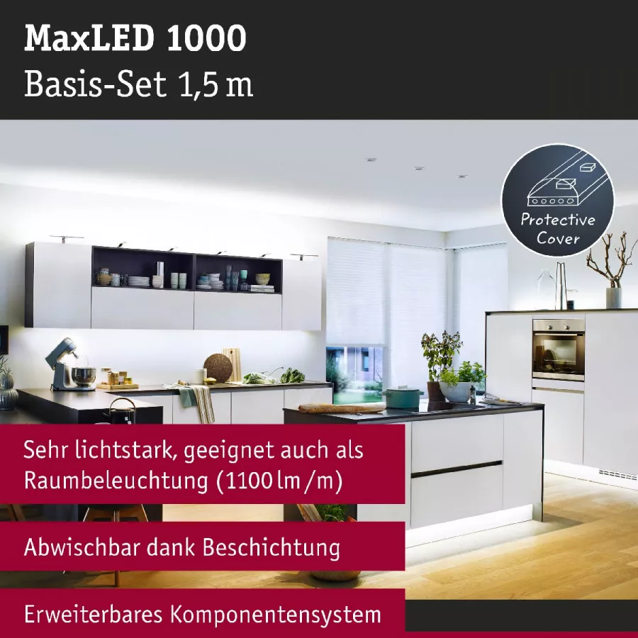 Paulmann 70671 MaxLED 1000 LED Strip Tageslichtweiß Basisset 1,5m beschichtet IP44 18W 880lm/m 6500K 36VA