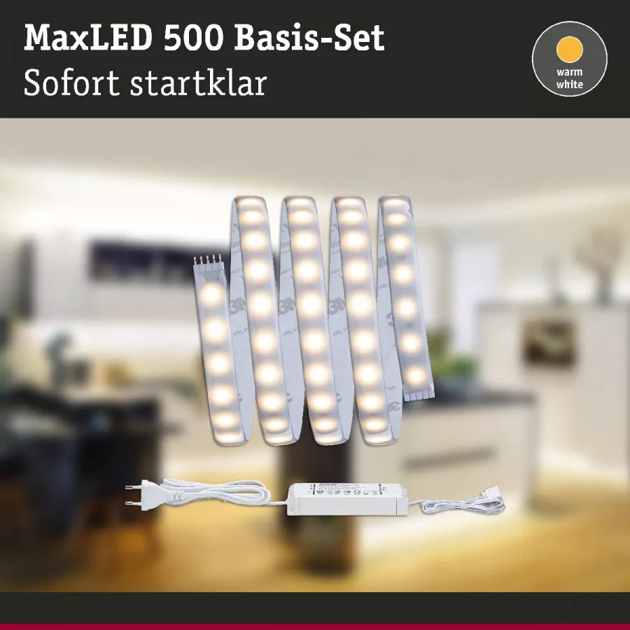 Paulmann 70668 MaxLED 500 LED Strip Warmweiß Basisset 1,5m beschichtet IP44 9W 440lm/m 2700K 20VA
