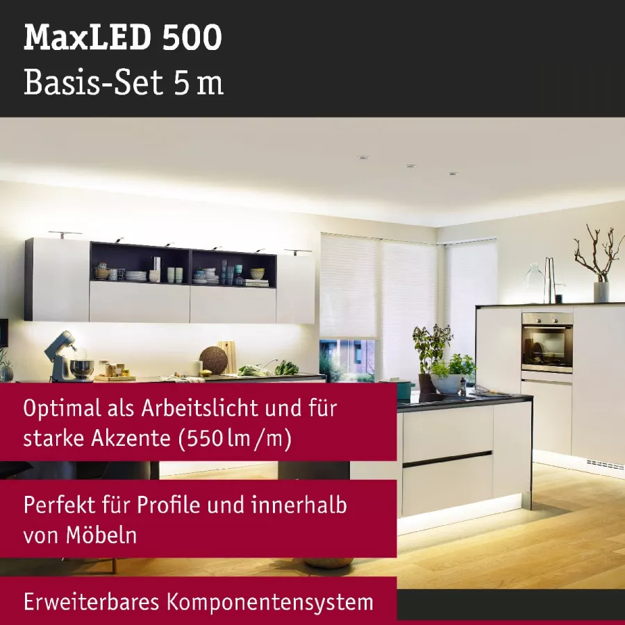 Paulmann 70604 MaxLED 500 LED Strip Warmweiß Basisset 5m 30W 550lm/m 2700K 60VA