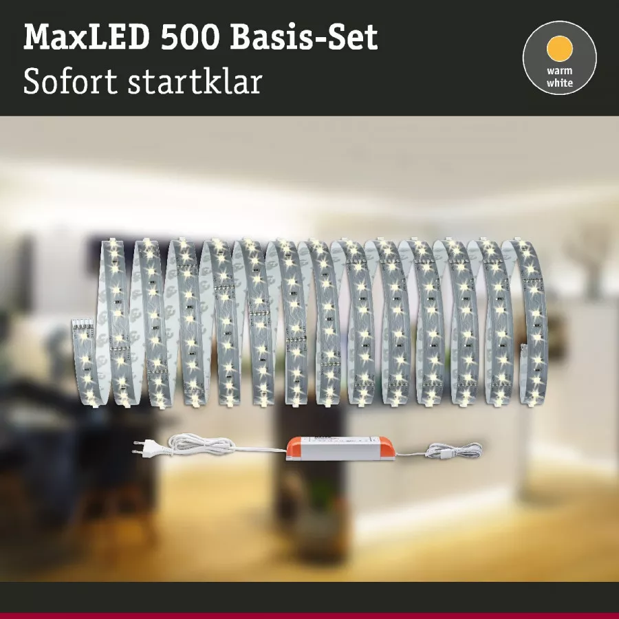 Paulmann 70604 MaxLED 500 LED Strip Warmweiß Basisset 5m 30W 550lm/m 2700K 60VA