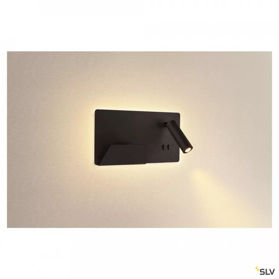 SLV Somnila Spot Indoor LED Wandaufbauleuchte 3000K schwarz Version links inkl. USB Anschluss