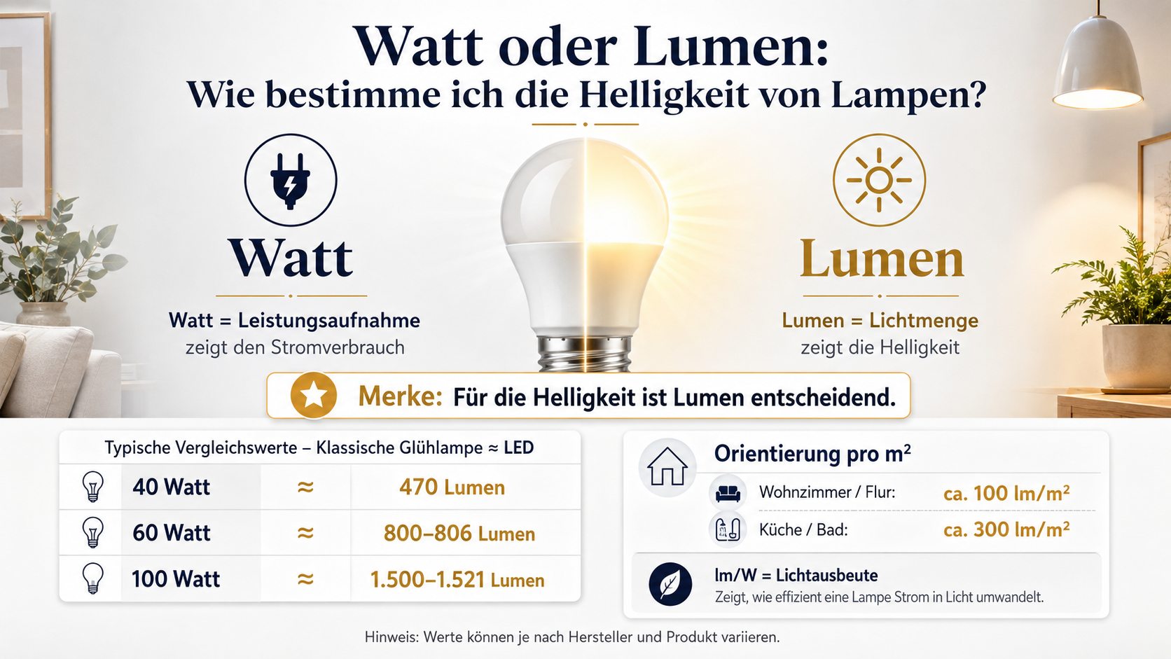Watt oder Lumen: Wie bestimme ich die Helligkeit von Lampen?