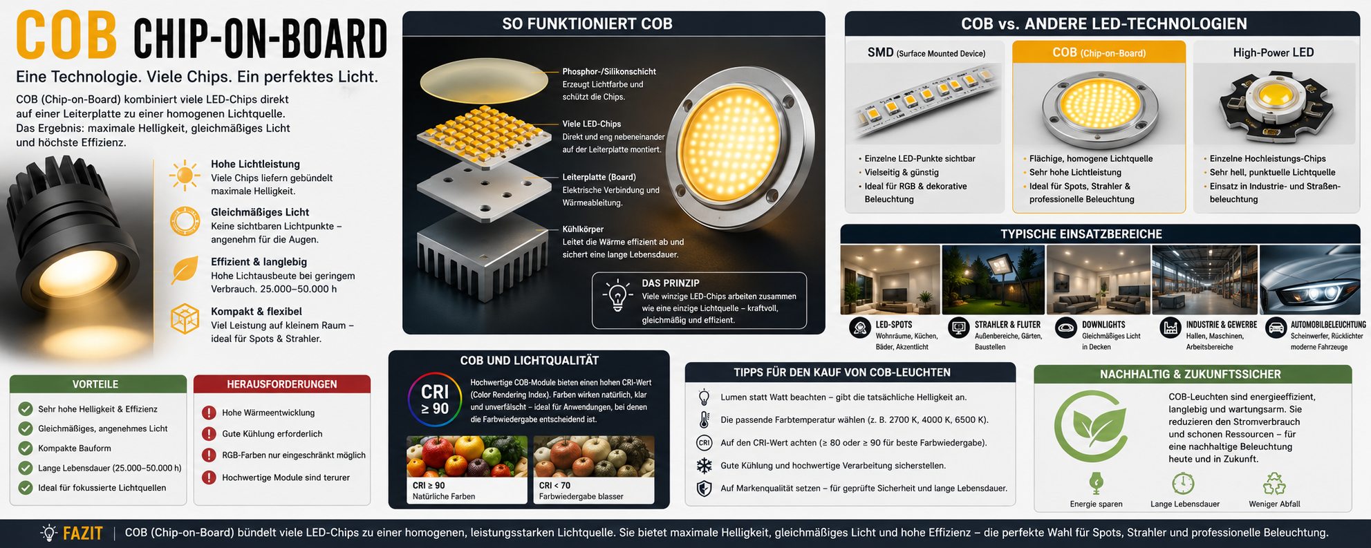 COB (Chip-on-Board) bei Lampen und Leuchten