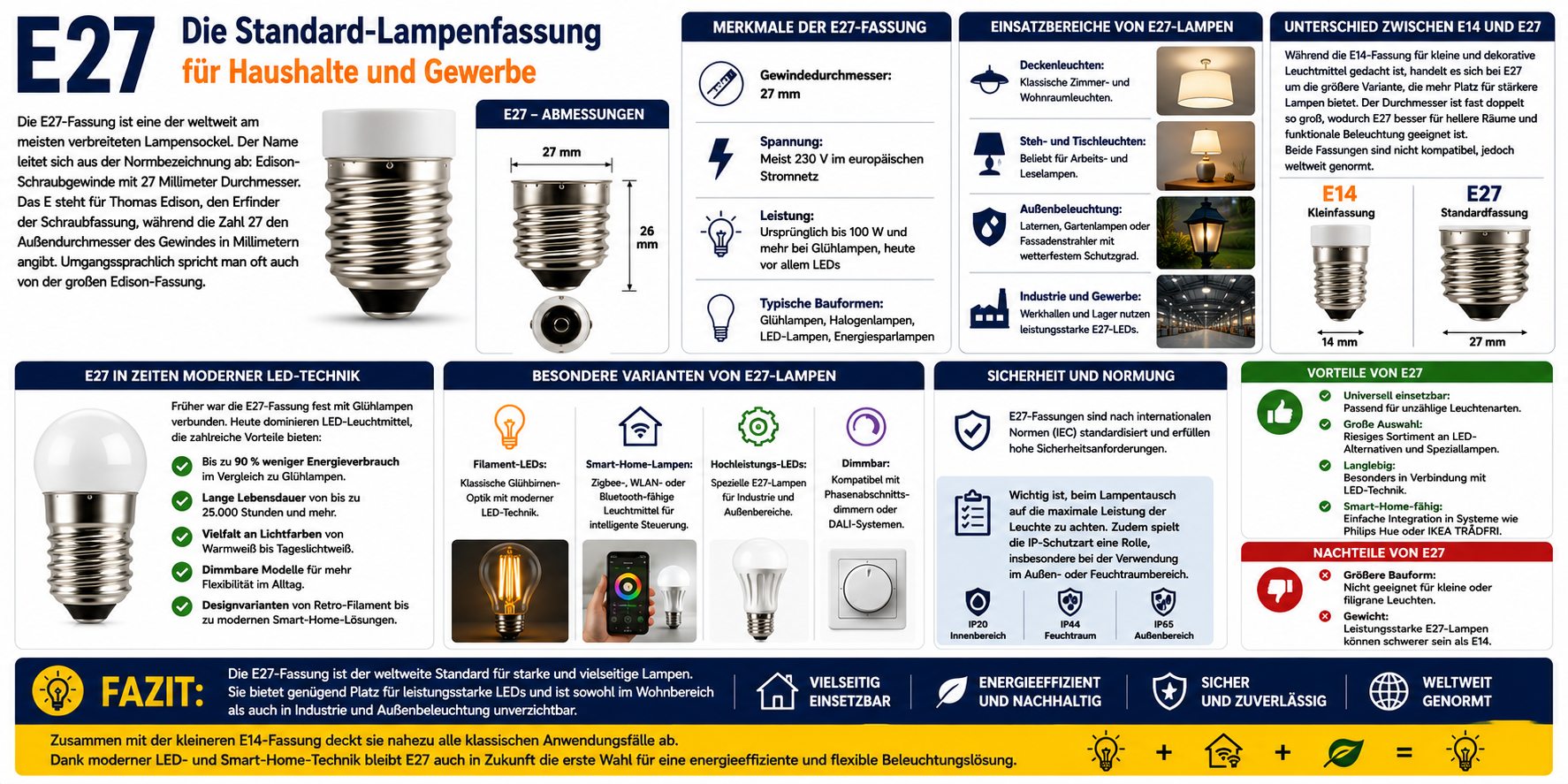 E27 Lampenfassung mit passendem LED-Leuchtmittel