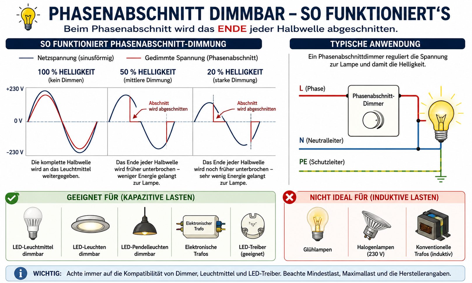Phasenabschnitt dimmbar