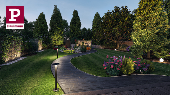 Plug & Shine im Garten neben Weg sch�n dargestellt